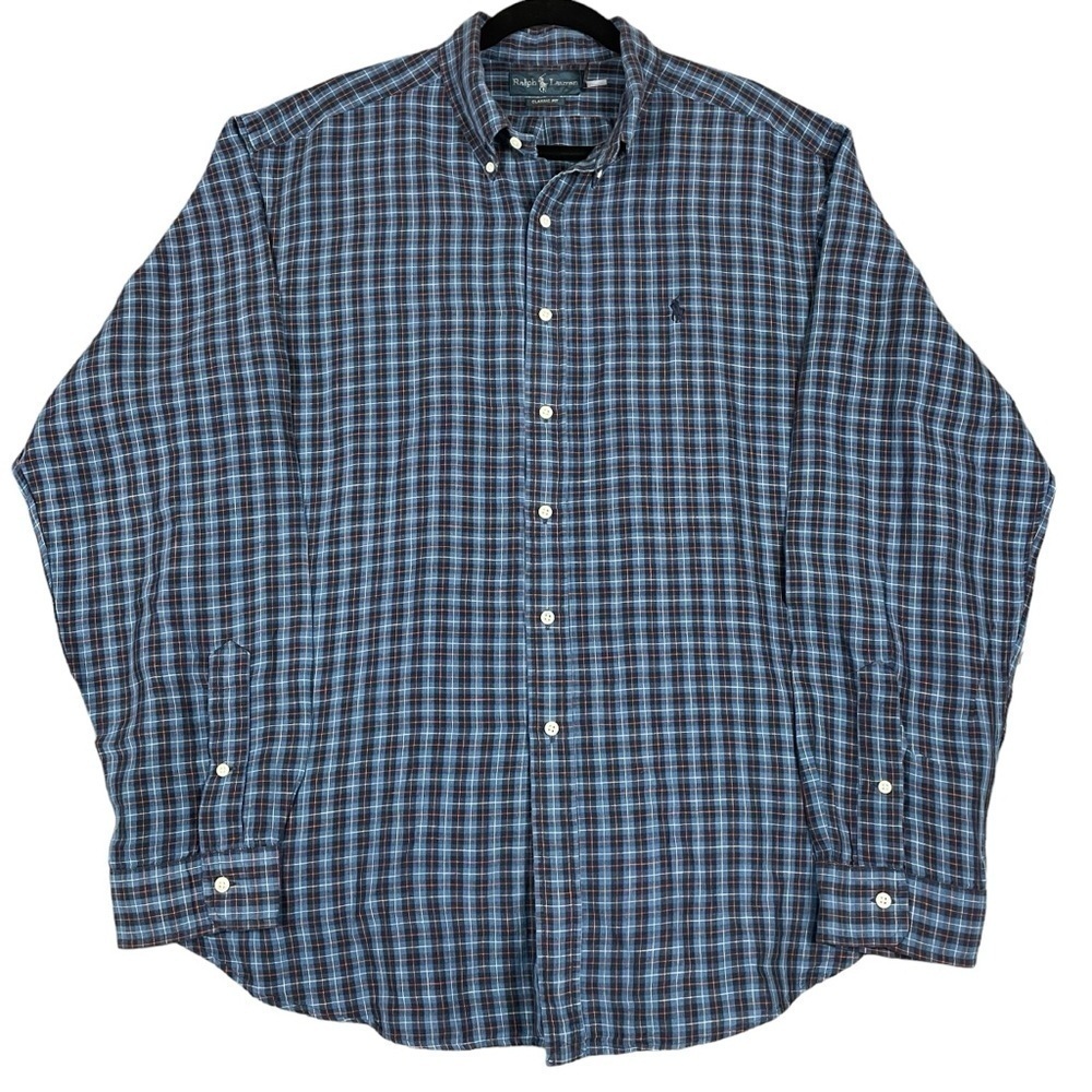 Polo Ralph Lauren Mens Linen Blend Plaid Button Down Classic Shirt Sz XXL
